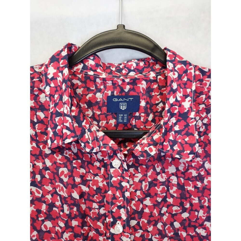 Gant Button Up Shirt Blouse Women's 12 Silk Cotton Pink Floral Collared Preppy - Picture 6 of 15